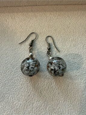 Black and White Glass Bead Drop Earrings